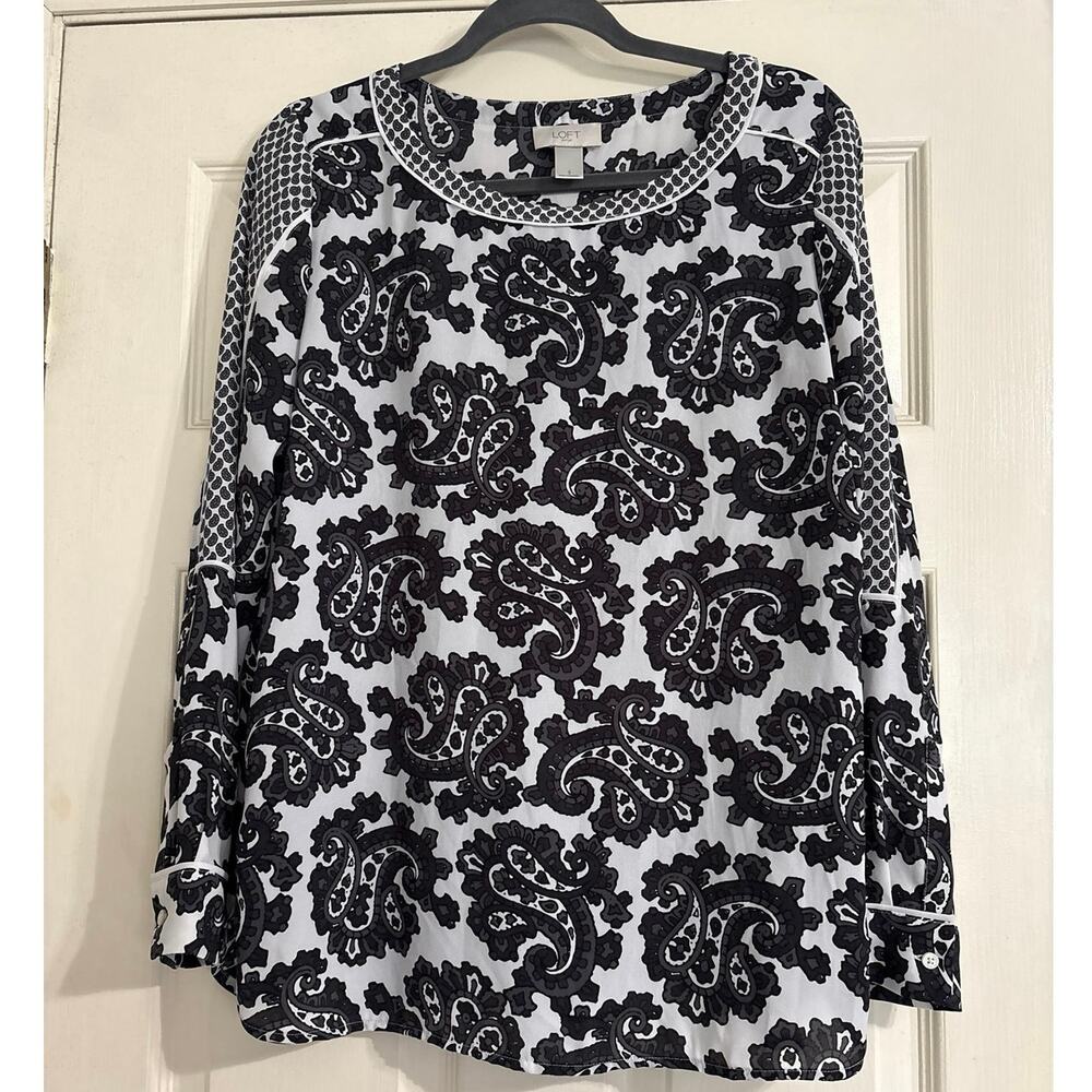 LOFT Outlet Black and White Paisley Blouse